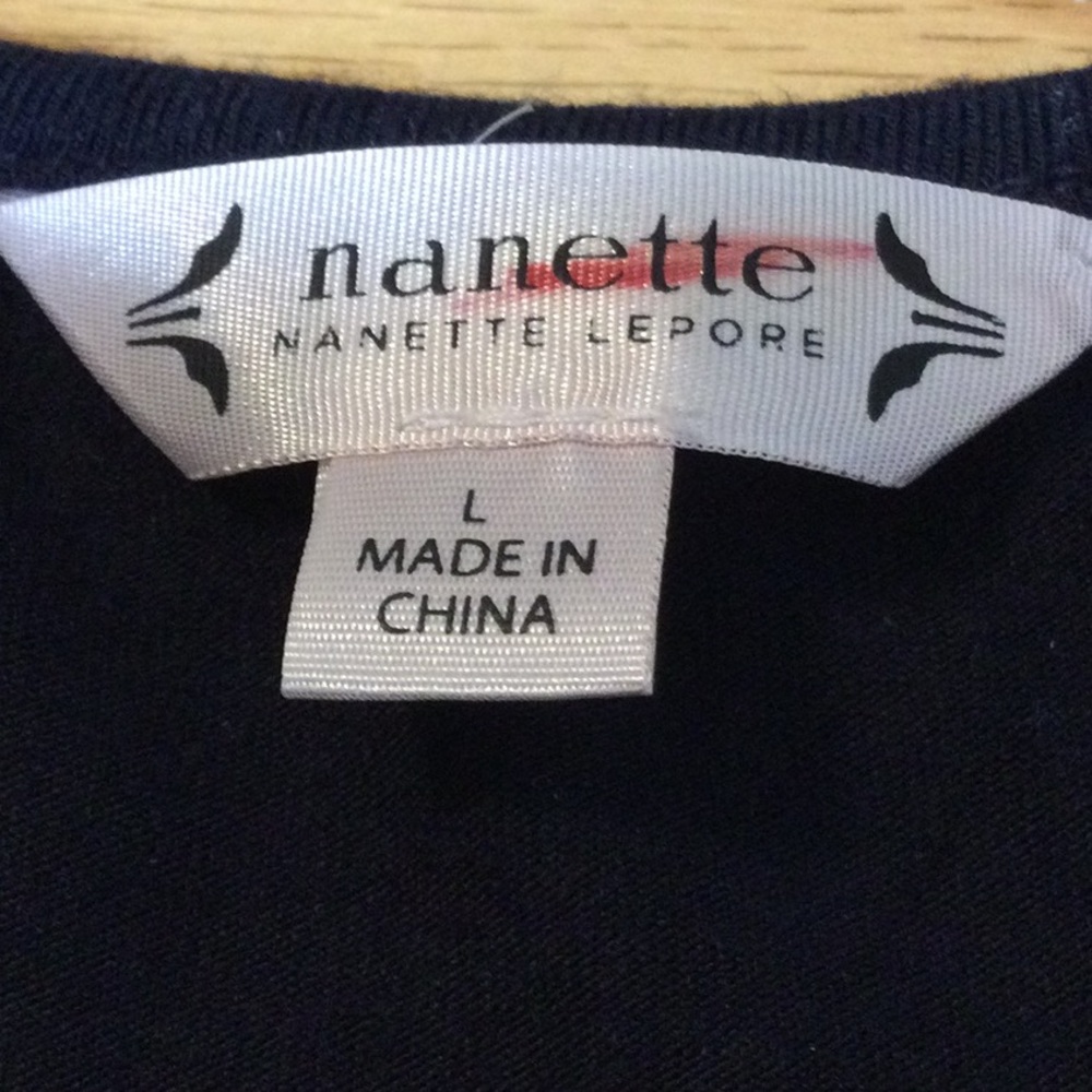 L Nanette Lepore navy lace overlay stretch top - Picture 14 of 15